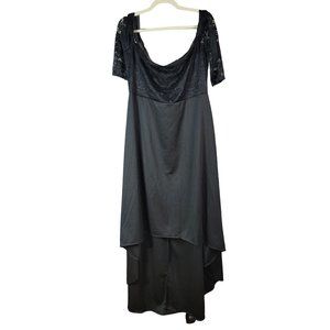Cocktail Dress Black 3XL Lace Hi Low Hem Fit Flare Evening Off The Shoulder Midi